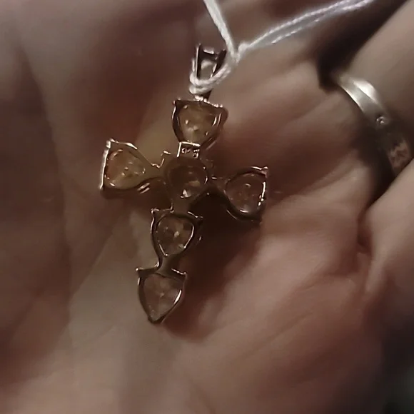 Vintage Real 925 Silver CZ Cross Pendent - Picture 2 of 13